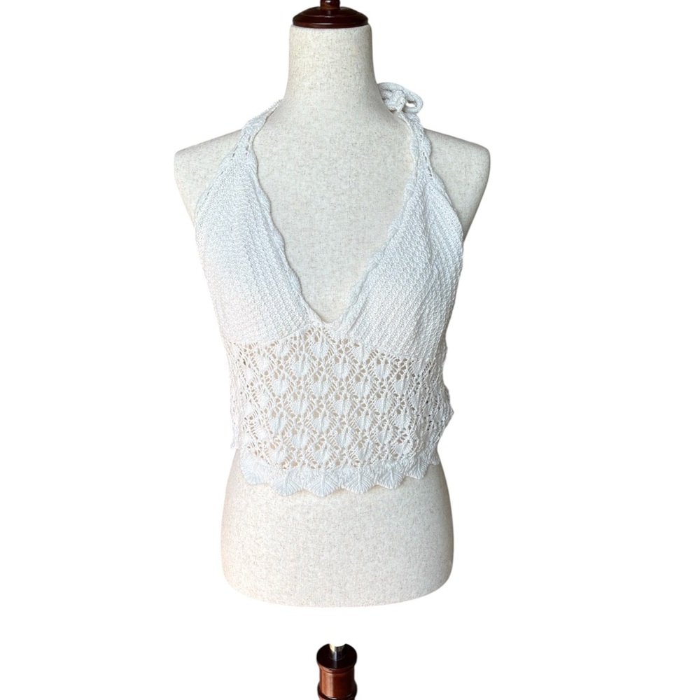 H&M Divided White Crochet Knit Boho‎ Hippie Halter Top Size M
